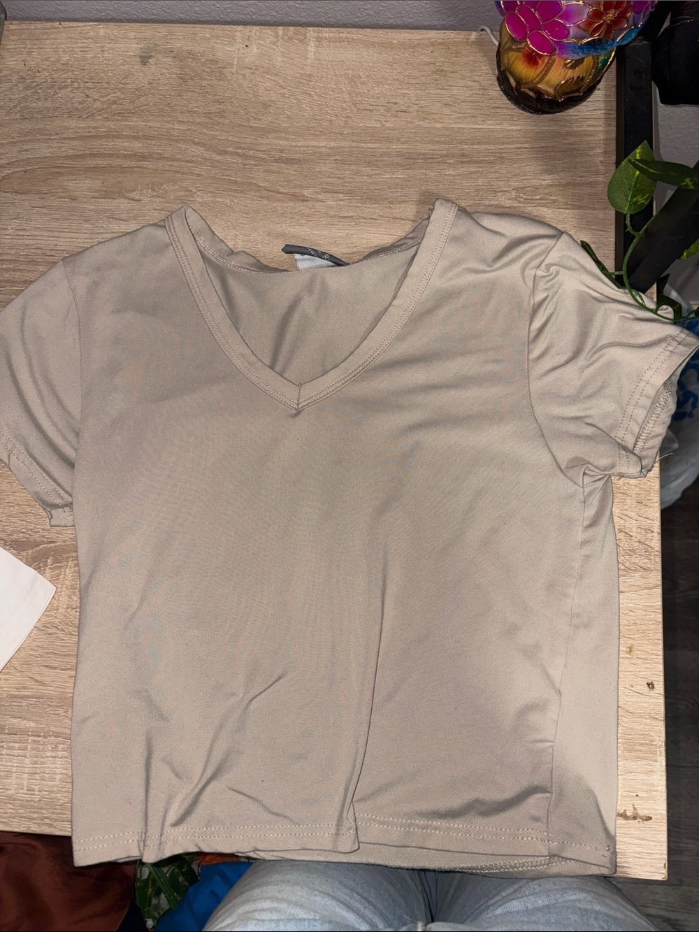 Olivia Rae Beige V-Neck Crop Top